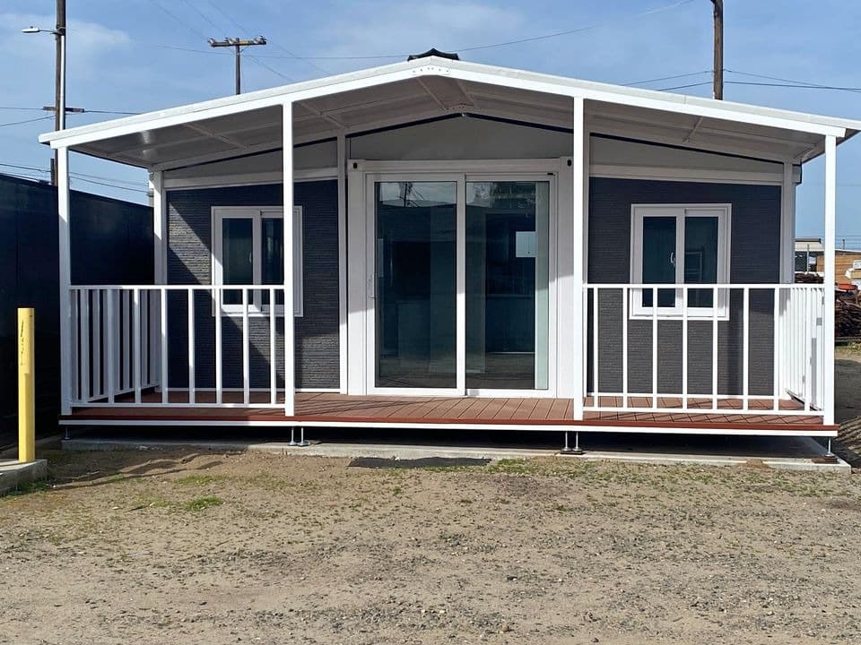 Delivered expandable home set on a concrete foundation.